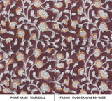 Handmade Artisan Block Print Brown Floral Canvas Fabric- Himachal