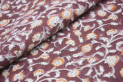 Handmade Artisan Block Print Brown Floral Canvas Fabric- Himachal