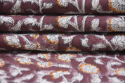 Handmade Artisan Block Print Brown Floral Canvas Fabric- Himachal