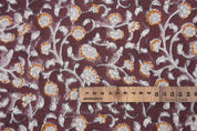 Handmade Artisan Block Print Brown Floral Canvas Fabric- Himachal