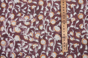 Handmade Artisan Block Print Brown Floral Canvas Fabric- Himachal