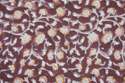 Handmade Artisan Block Print Brown Floral Canvas Fabric- Himachal