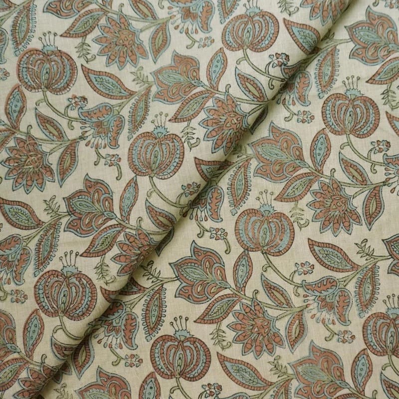 Handmade Block Brown Linen Fabric for Home Decor – Custard Apple