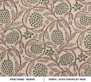 Block Print Brown Floral  Duck Canvas Fabric - Meraki