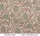 Block Print Brown Floral  Duck Canvas Fabric - Meraki