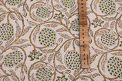 Block Print Brown Floral  Duck Canvas Fabric - Meraki