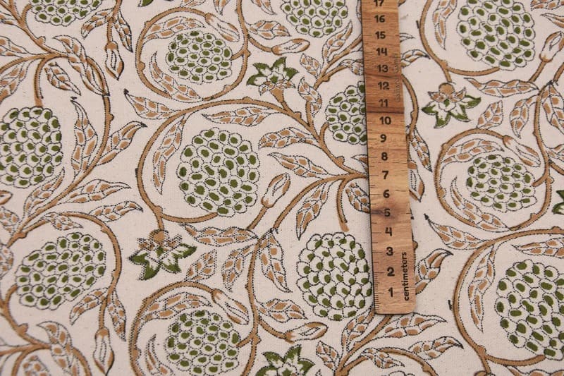Block Print Brown Floral  Duck Canvas Fabric - Meraki