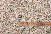 Block Print Brown Floral  Duck Canvas Fabric - Meraki