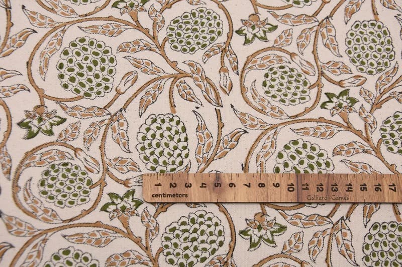 Block Print Brown Floral  Duck Canvas Fabric - Meraki