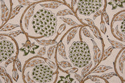 Block Print Brown Floral  Duck Canvas Fabric - Meraki