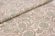 Block Print Brown Floral  Duck Canvas Fabric - Meraki