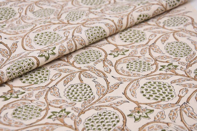 Block Print Brown Floral  Duck Canvas Fabric - Meraki