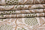 Block Print Brown Floral  Duck Canvas Fabric - Meraki