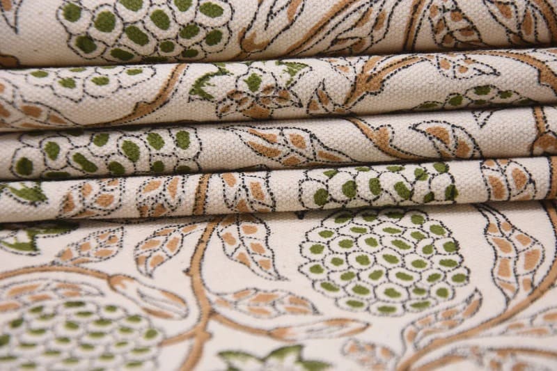 Block Print Brown Floral  Duck Canvas Fabric - Meraki