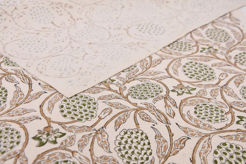 Block Print Brown Floral  Duck Canvas Fabric - Meraki
