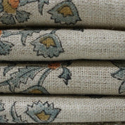 Handmade Block Print Gray Green Floral Linen Fabric- Sadabahar