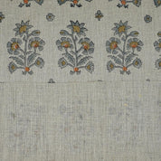 Handmade Block Print Gray Green Floral Linen Fabric- Sadabahar