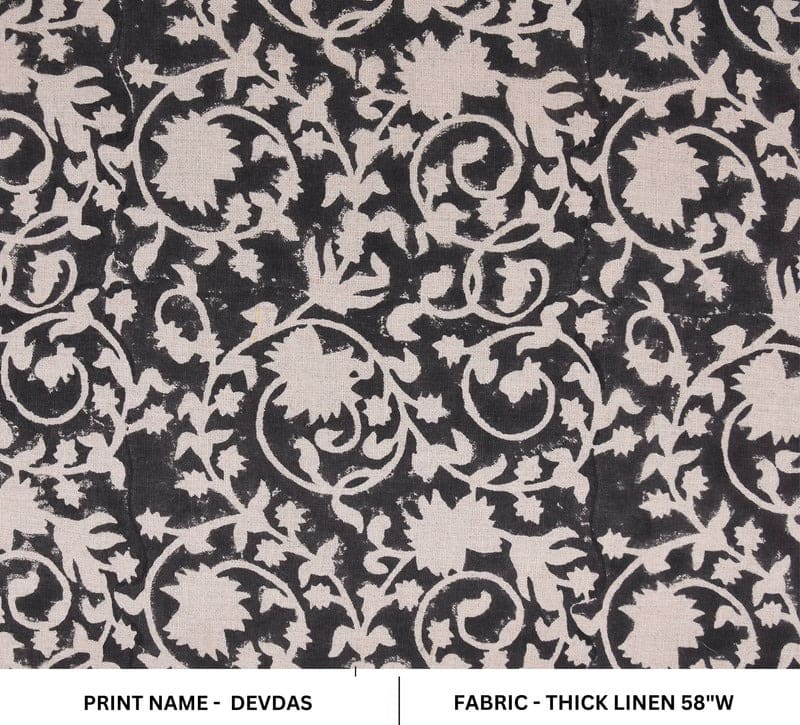 Hand Block Print Thick Linen Fabric For Pillow - Devdas