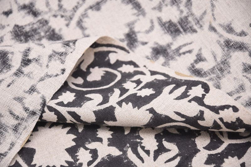 Hand Block Print Thick Linen Fabric For Pillow - Devdas