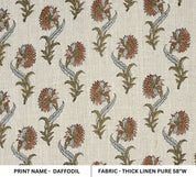Handcrafted Block Print Beige Floral Thick Linen Fabric - Daffodil