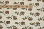 Handcrafted Block Print Beige Floral Thick Linen Fabric - Daffodil