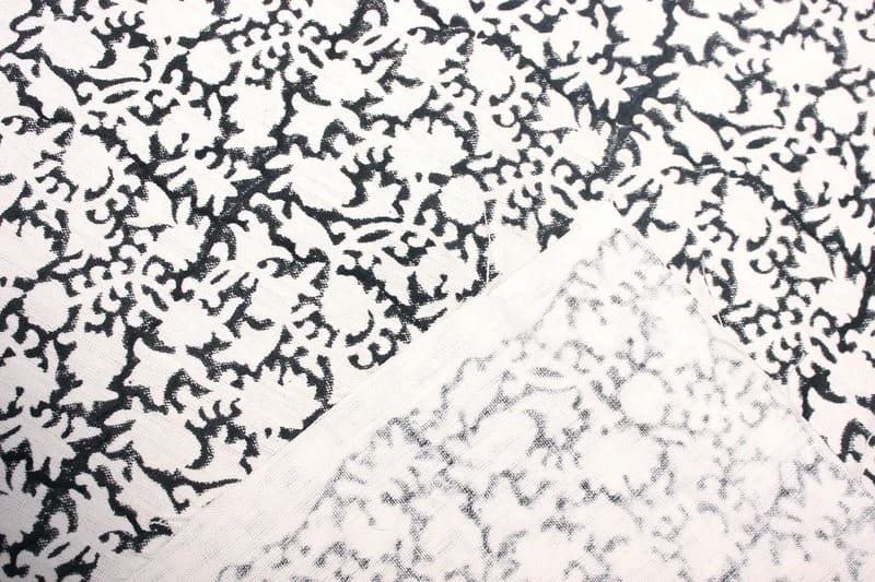 Aristan Handmade Block Print Black Off-White Linen Fabric - Kiskindha