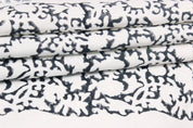 Aristan Handmade Block Print Black Off-White Linen Fabric - Kiskindha