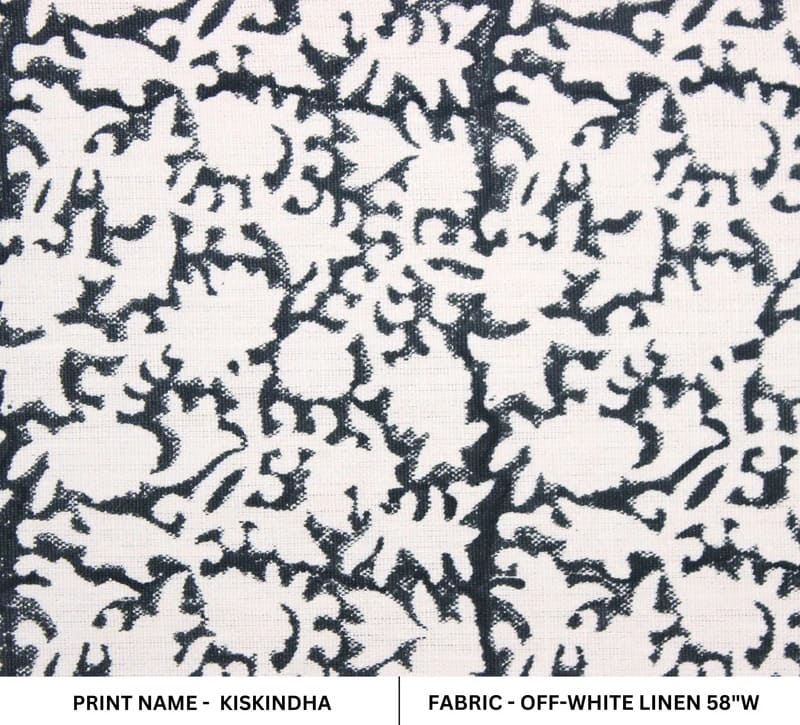 Aristan Handmade Block Print Black Off-White Linen Fabric - Kiskindha