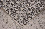 Handmade Block Print Black & Beige Thick Linen Fabric - Chakri
