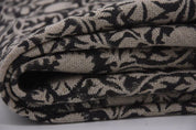 Handmade Block Print Black & Beige Thick Linen Fabric - Chakri