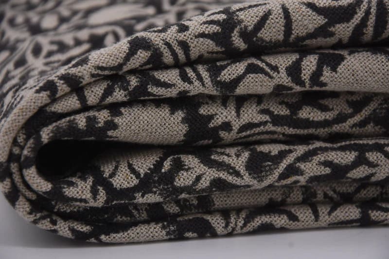 Handmade Block Print Black & Beige Thick Linen Fabric - Chakri