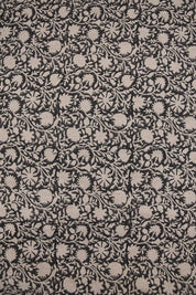 Handmade Block Print Black & Beige Thick Linen Fabric - Chakri