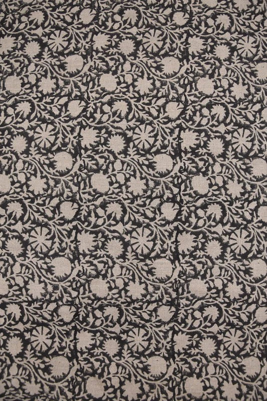 Handmade Block Print Black & Beige Thick Linen Fabric - Chakri