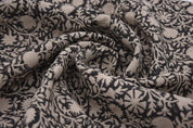 Handmade Block Print Black & Beige Thick Linen Fabric - Chakri