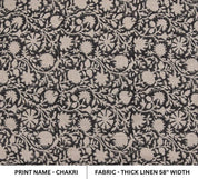Handmade Block Print Black & Beige Thick Linen Fabric - Chakri
