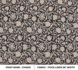 Handmade Block Print Black & Beige Thick Linen Fabric - Chakri
