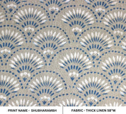 Premium Hand Block Print Blue Floral Thick Linen 58 W Fabric - Shubharambh