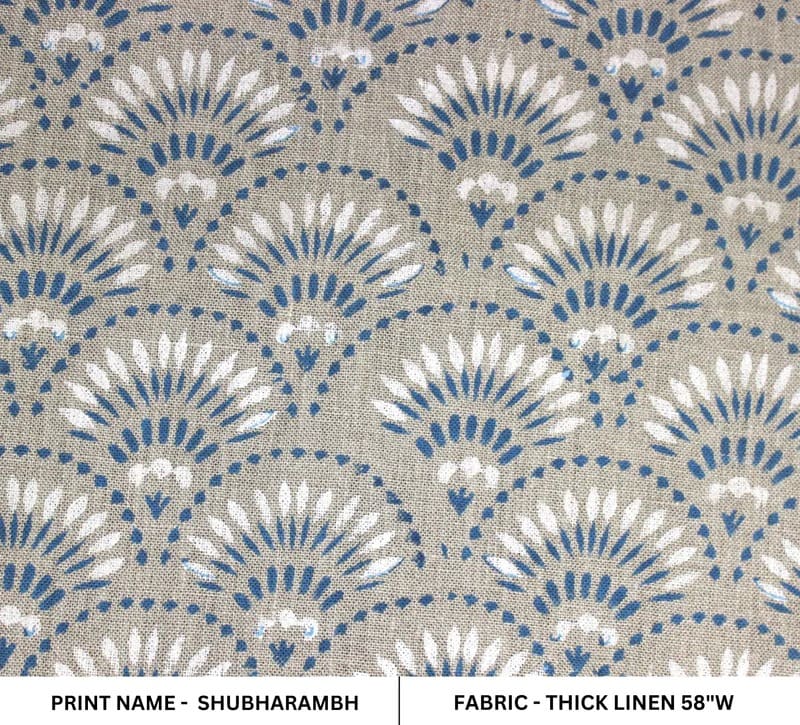Premium Hand Block Print Blue Floral Thick Linen 58 W Fabric - Shubharambh