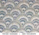 Premium Hand Block Print Blue Floral Thick Linen 58 W Fabric - Shubharambh