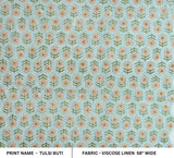 Aristnal Handmade Block Print Blue Viscose Linen Fabric - Tulsi Buti
