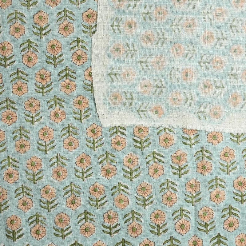 Aristnal Handmade Block Print Blue Viscose Linen Fabric - Tulsi Buti