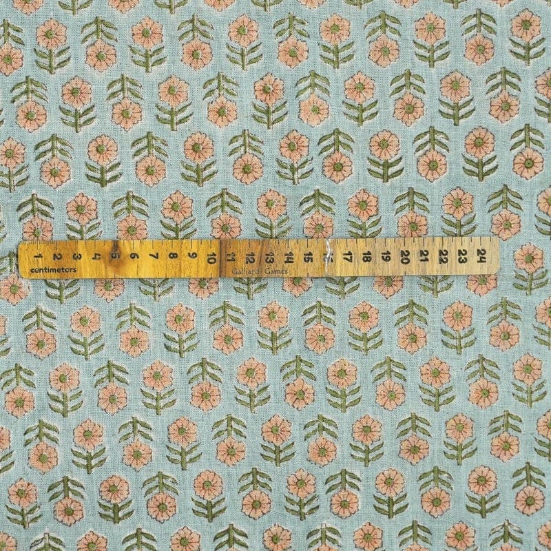 Aristnal Handmade Block Print Blue Viscose Linen Fabric - Tulsi Buti