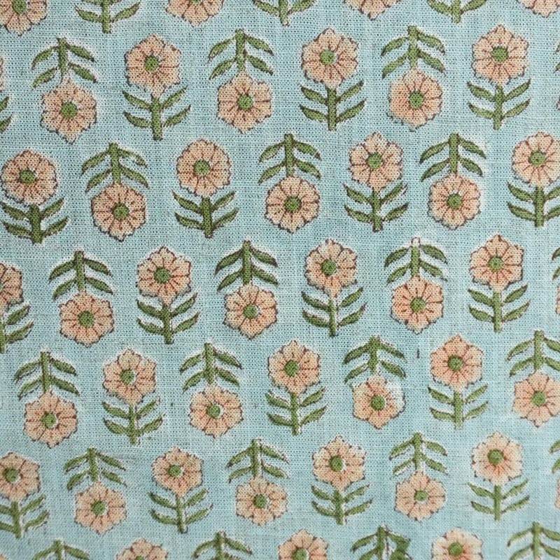 Aristnal Handmade Block Print Blue Viscose Linen Fabric - Tulsi Buti