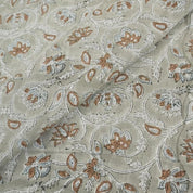 Handmade Block Print Brown Cotton Linen Blend Fabric - Saraswati
