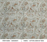 Handmade Block Print Brown Cotton Linen Blend Fabric - Saraswati