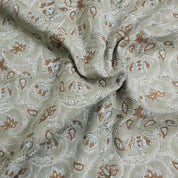 Handmade Block Print Brown Cotton Linen Blend Fabric - Saraswati