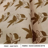 Handmade Block Print Brown Floral Duck Canvas Fabric - Saapt Paati