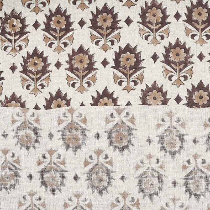 Handmade Block Print Brown Floral Viscose linen Fabric - Kusum