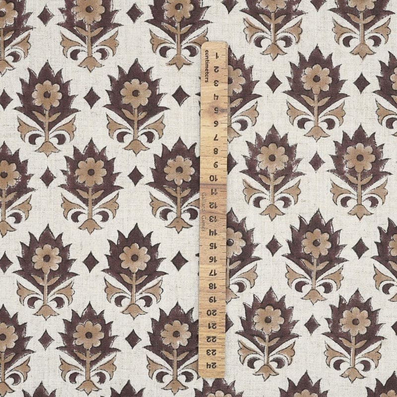 Handmade Block Print Brown Floral Viscose linen Fabric - Kusum