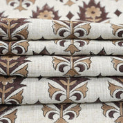 Handmade Block Print Brown Floral Viscose linen Fabric - Kusum